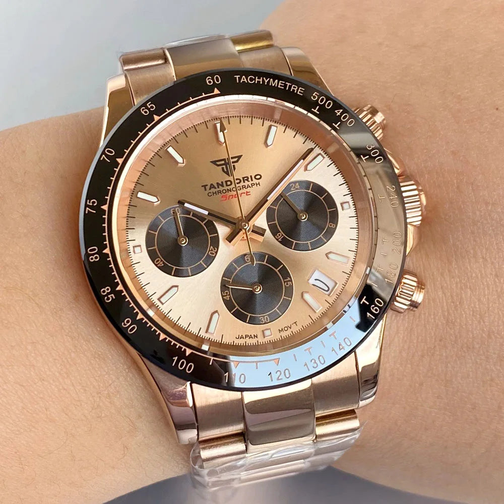 Relógio de Luxo para Homem VK63 com Movimento de Quartzo, Cronógrafo Business, 39mm, Aço/Ouro Rosa, Data, Mostrador Luminescente, Cronógrafo Completo