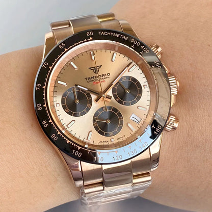 Relógio de Luxo para Homem VK63 com Movimento de Quartzo, Cronógrafo Business, 39mm, Aço/Ouro Rosa, Data, Mostrador Luminescente, Cronógrafo Completo