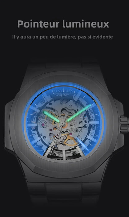 LONGLUX Men automatic mechanical watch luxury watches waterproof skeleton business cheap wholesale stainless steel gift watch