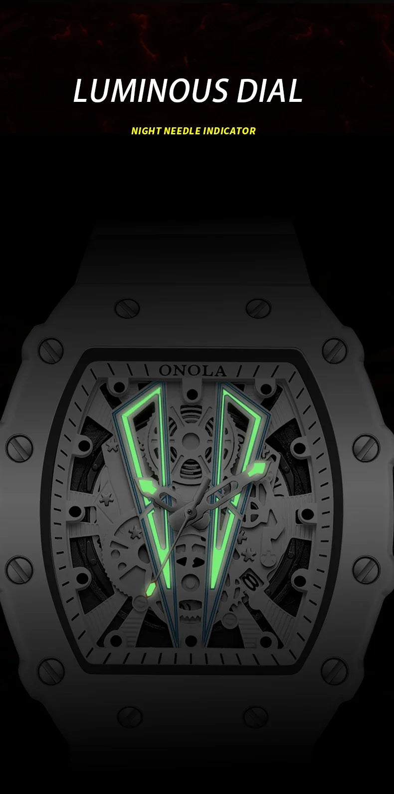 Gift Box Watches for Man ONOLA 3826W Trend White Men Watch Tonneau Calendar Waterproof Silicone Strap Relogios Masculino