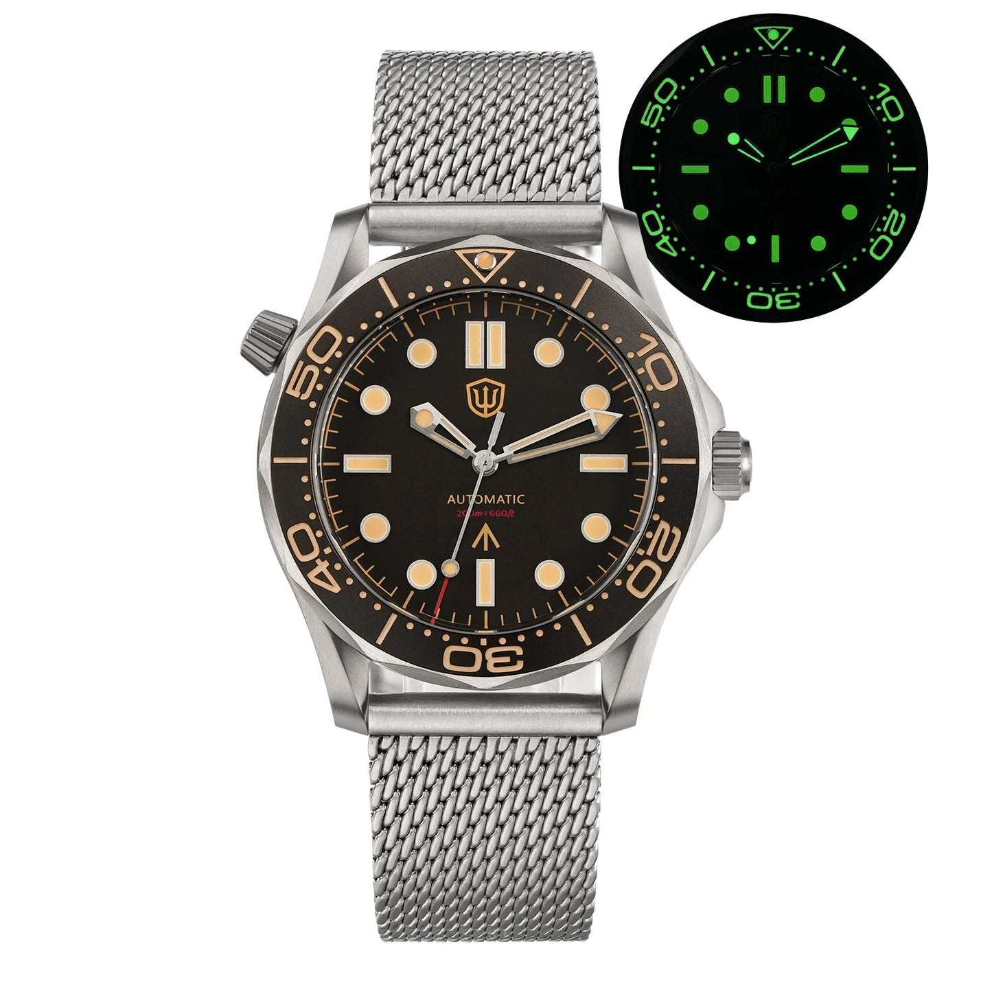 Watchdives WD007 V2 39mm Titanium Dive Watch PT5000 Automatic Movement Luminous 200m Waterproof Domed Bubble Sapphire Watches