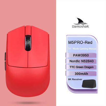 Rato Gaming Sem Fios Darmoshark M5Air em Fibra de Carbono Forjada 8K, PAW3950, 30K DPI, para Mãos Pequenas, Pegada Fingertip, Macros de Jogo, Leve