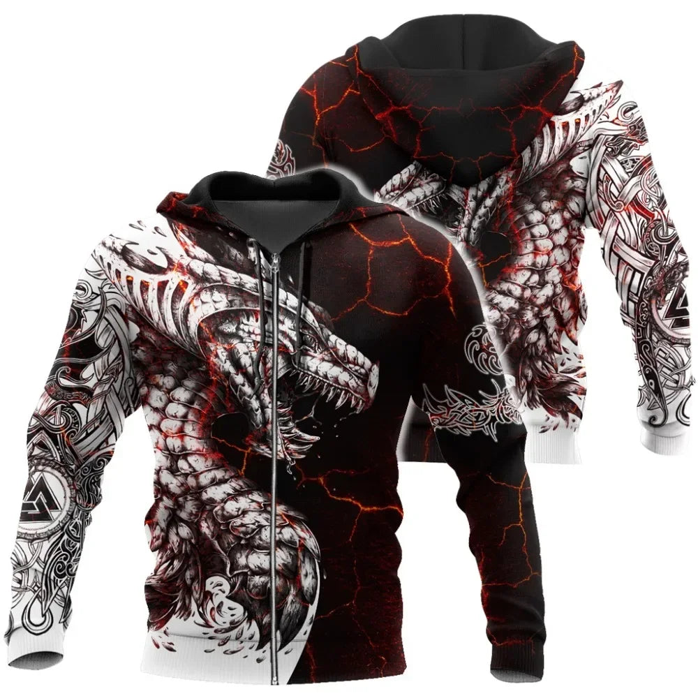 Black & White Tattoo Dragon 3D Printed Men Hoodies Sweatshirt Unisex Streetwear Zipper Pullover Casual Jacket Tracksuits KJ0192