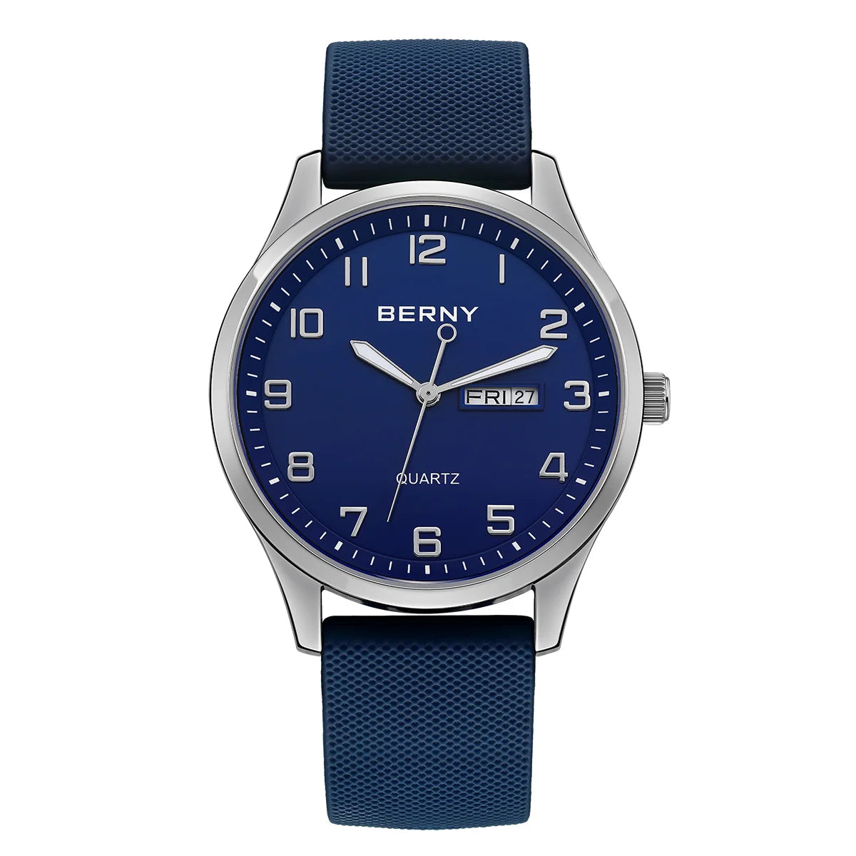 BERNY Men's Watches Luminous Calendar Week Quartz Men Watch Casual Soft Silicone Strap Easy Read Big Dial Sports Wristwatch