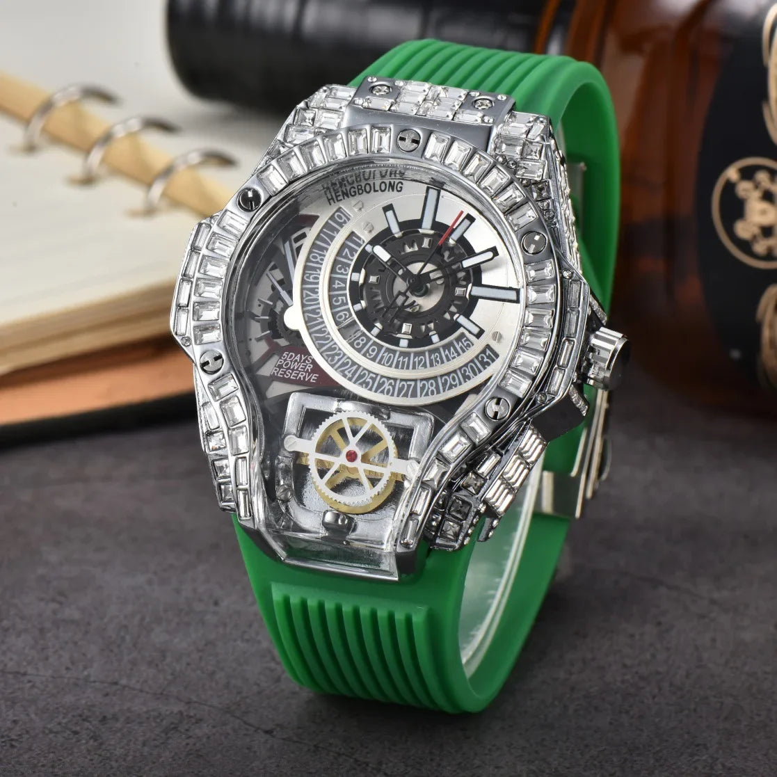 Full diamond Case Business Luxury Top Mens Watches Rubber Strap Color Creative Decorative Quartz Watch Men AAA Clocks Relogio
