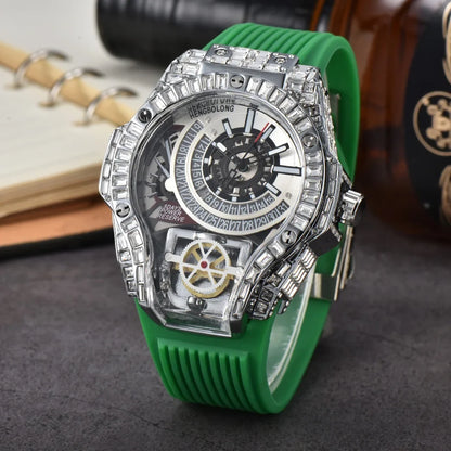 Full diamond Case Business Luxury Top Mens Watches Rubber Strap Color Creative Decorative Quartz Watch Men AAA Clocks Relogio