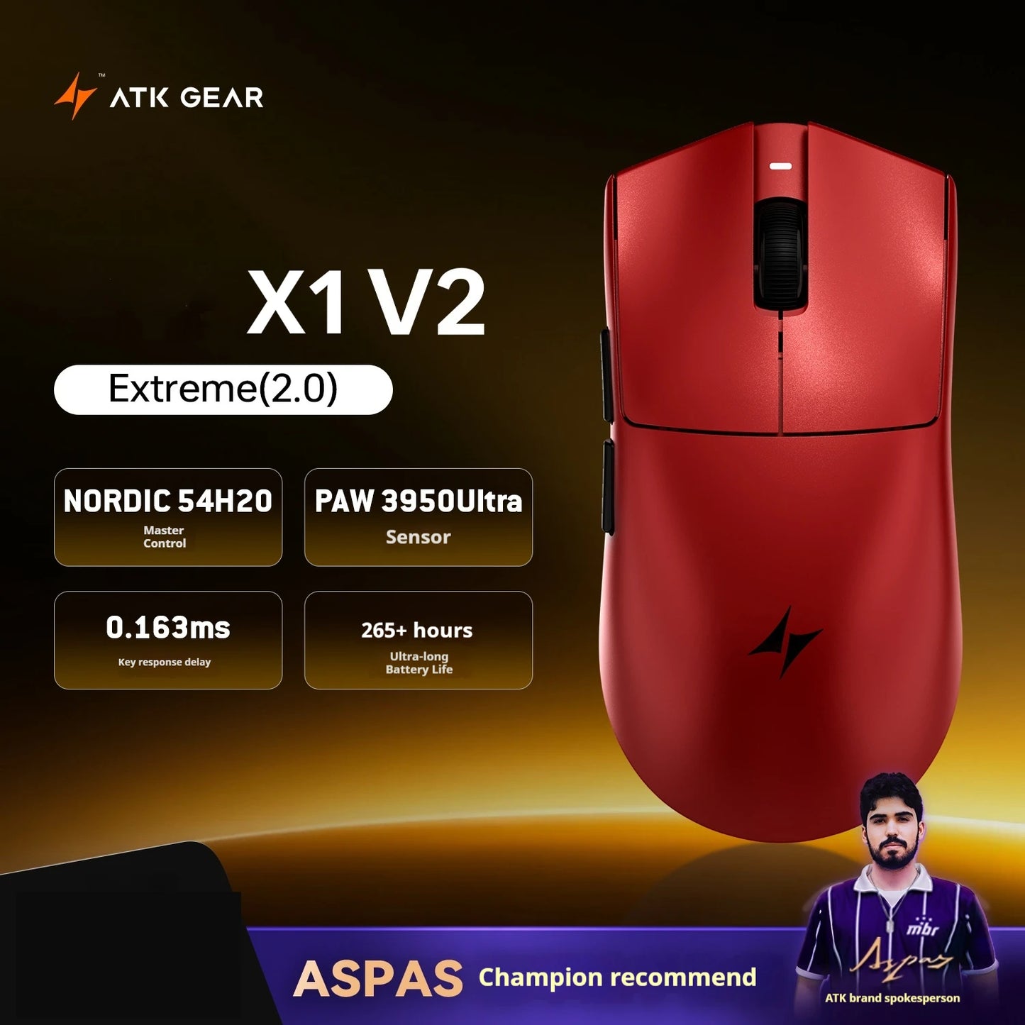 ATK X1 V2 Ultimate 2.0 Mouse Wireless Paw3950 Ultra 54g Lightweight 750ips 0.163ms Low Latency 650ips Gamer New Accessory Gifts