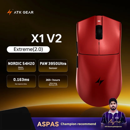 ATK X1 V2 Ultimate 2.0 Mouse Wireless Paw3950 Ultra 54g Lightweight 750ips 0.163ms Low Latency 650ips Gamer New Accessory Gifts