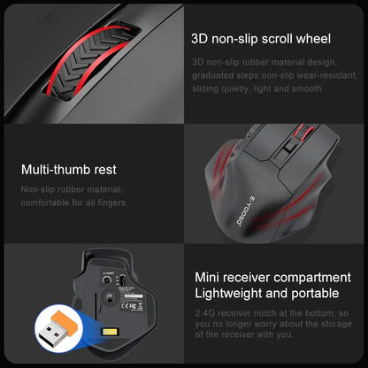Rato Gaming E-YOOSO X-31 Pro USB Grande com Suporte Bluetooth 2.4G Sem Fios PAW3212 4800 DPI para Gamer, Computador Portátil e PC