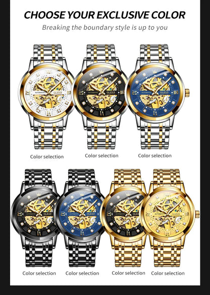 OLEVS 9901 Mens WatchLuxury Hollowing Mechanical Wristwatch Waterproof Luminous Stainless Steel Fashion Automatic Watch For Man