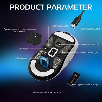 Rato Gaming Sem Fios Bluetooth Attack Shark X3Pro PixArt PAW3395 26000dpi, Rato Ótico com Ligação Tri-Mode e Macros para Gaming