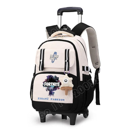 Mochila Escolar com Rodas Fortnite, Grande Capacidade, Impermeável, Leve e Minimalista, para Portátil, Escola e Viagens Casuais