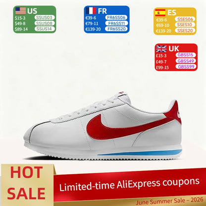 Nike Cortez: Stílusos, minimalista, puha, sokoldalú, kényelmes, tartós, alacsony szárú férfi futócipő – Fehér DM4044-108