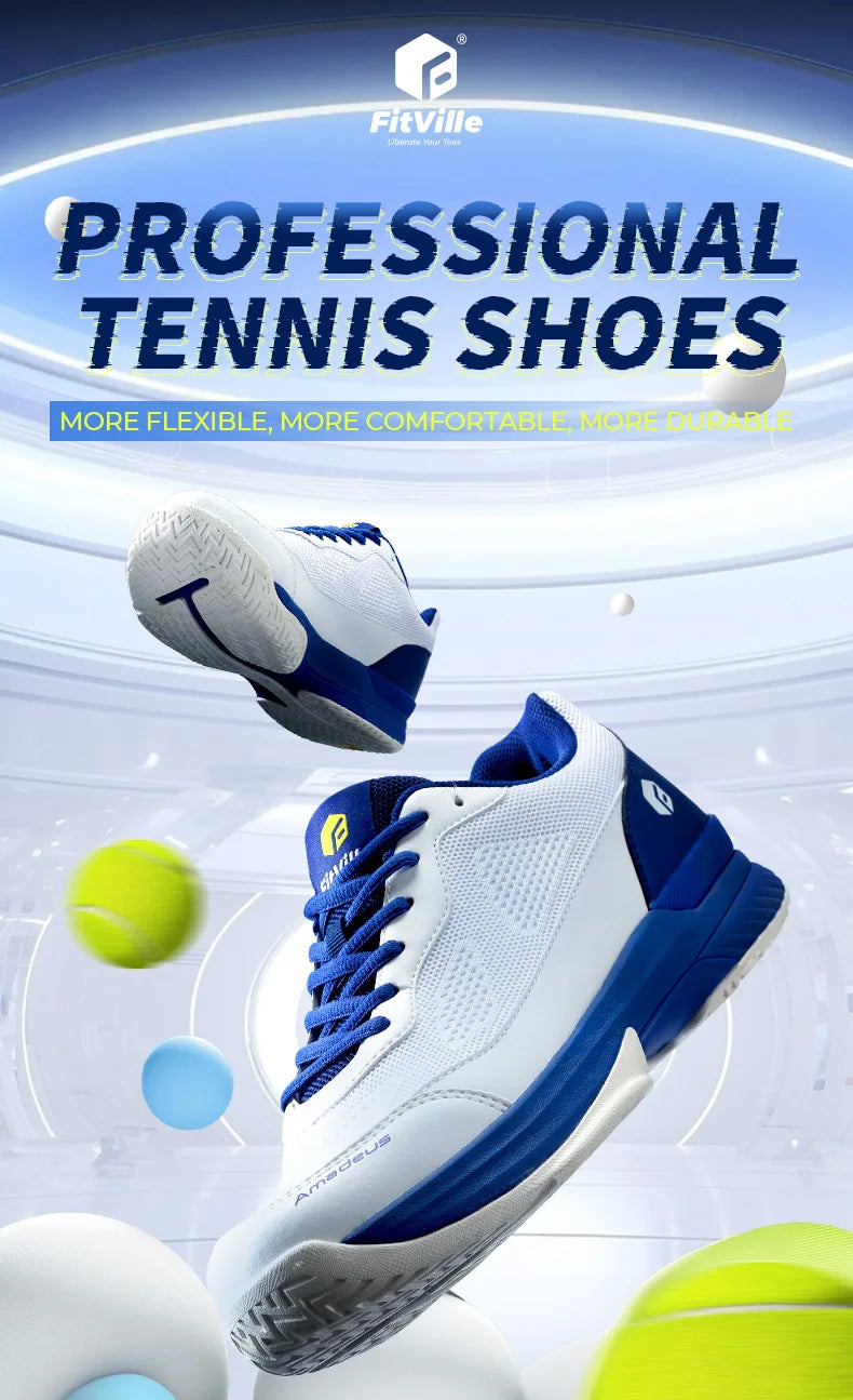 FitVille Men'S Tennis Shoes Wide Version 2E Professional Training Sports Shoes Breathable Non-Slip Rackets With Arch Support
