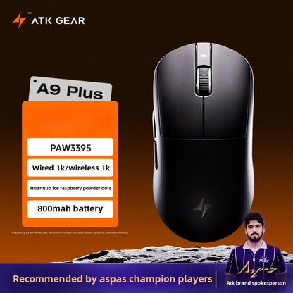 Bezprzewodowa mysz gamingowa Bluetooth ATK Dragonfly A9, ergonomiczna konstrukcja, szybka reakcja, PAW3950 Ultra, 800mAh, lekka, 8KHz, e-sportowa