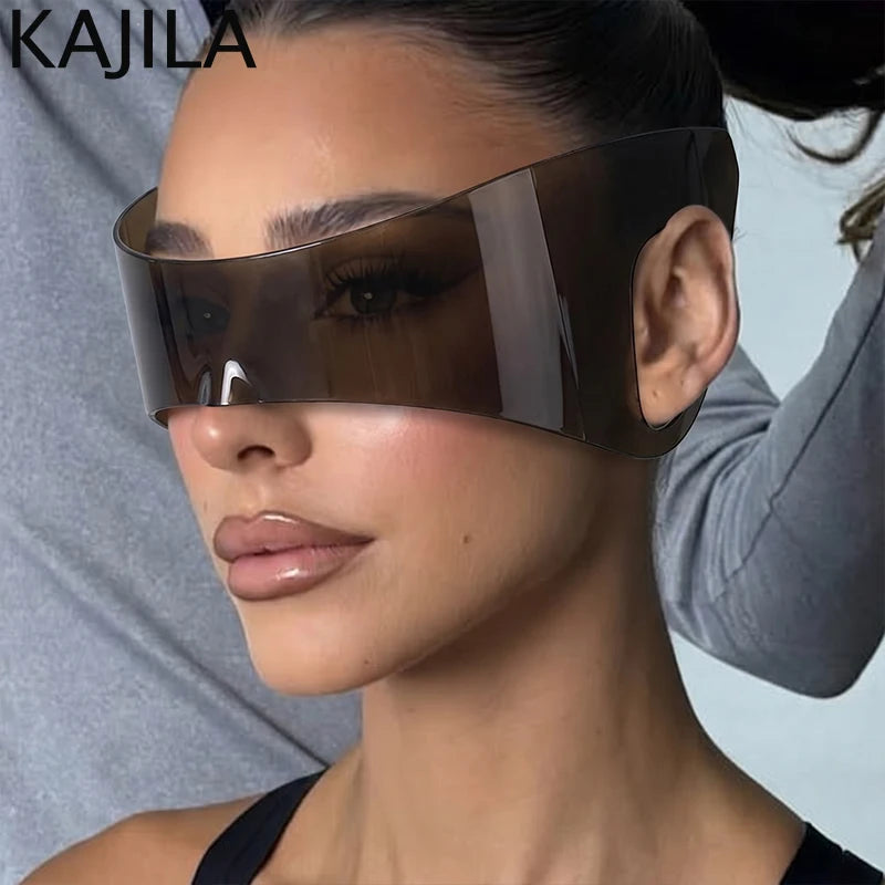 Oversized One-Piece Shield Punk Sunglasses Women 2026 Luxury Brand Sports Rimless Windproof Mask Sun Glasses Wrap Around Eyewear