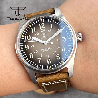 Tandorio 39mm Pilot Men's Diving Automatic Watch AR Sapphire Miyota8215/PT5000 Movt Mechanical Steel Wristwatch 20BAR Green Lume