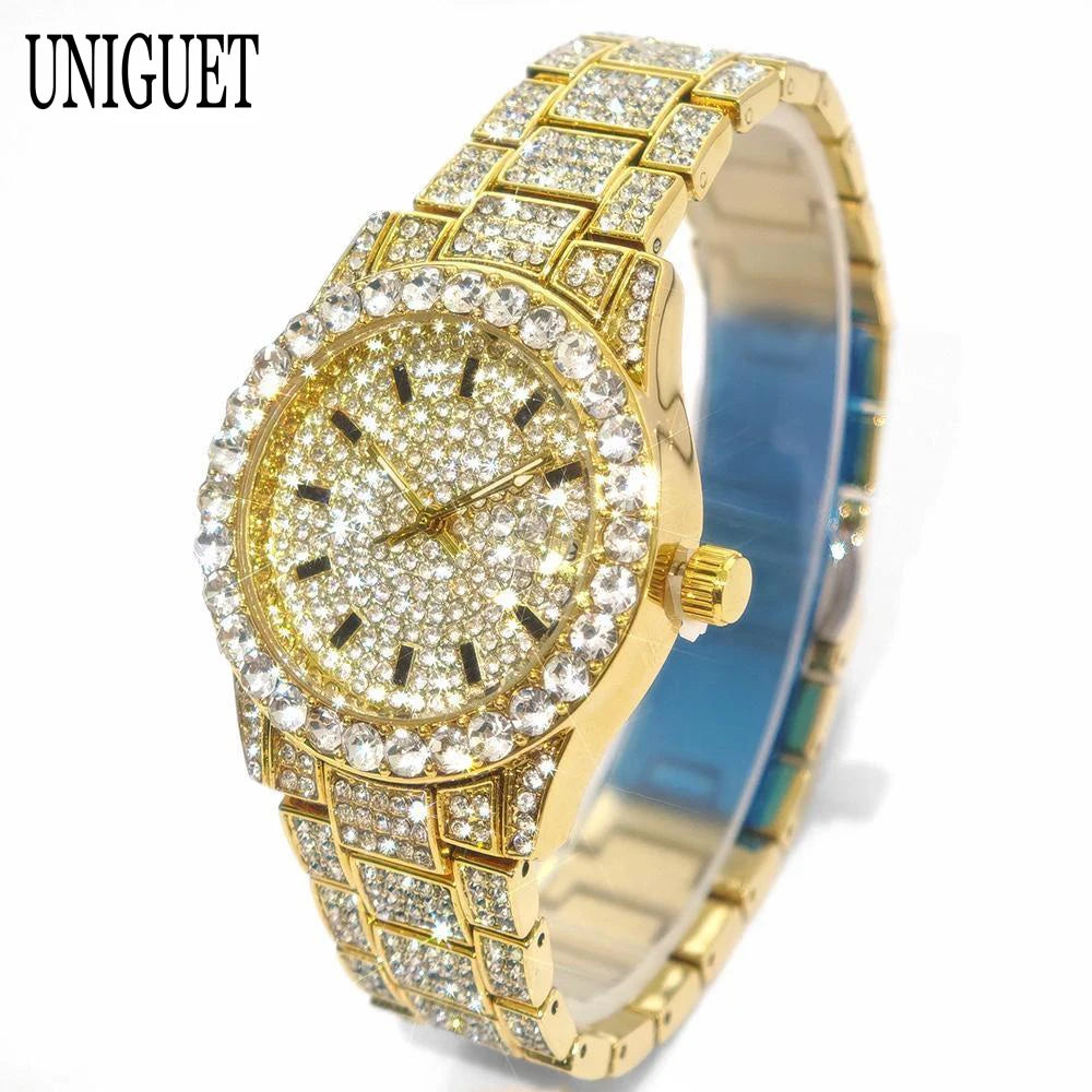 Hot Fashion Luxury Brand UNIGUET Womens Watch Elegant Pink Diamond Small Dial BlingBling Quartz Ladies Mini Iced Wristwatch Gift