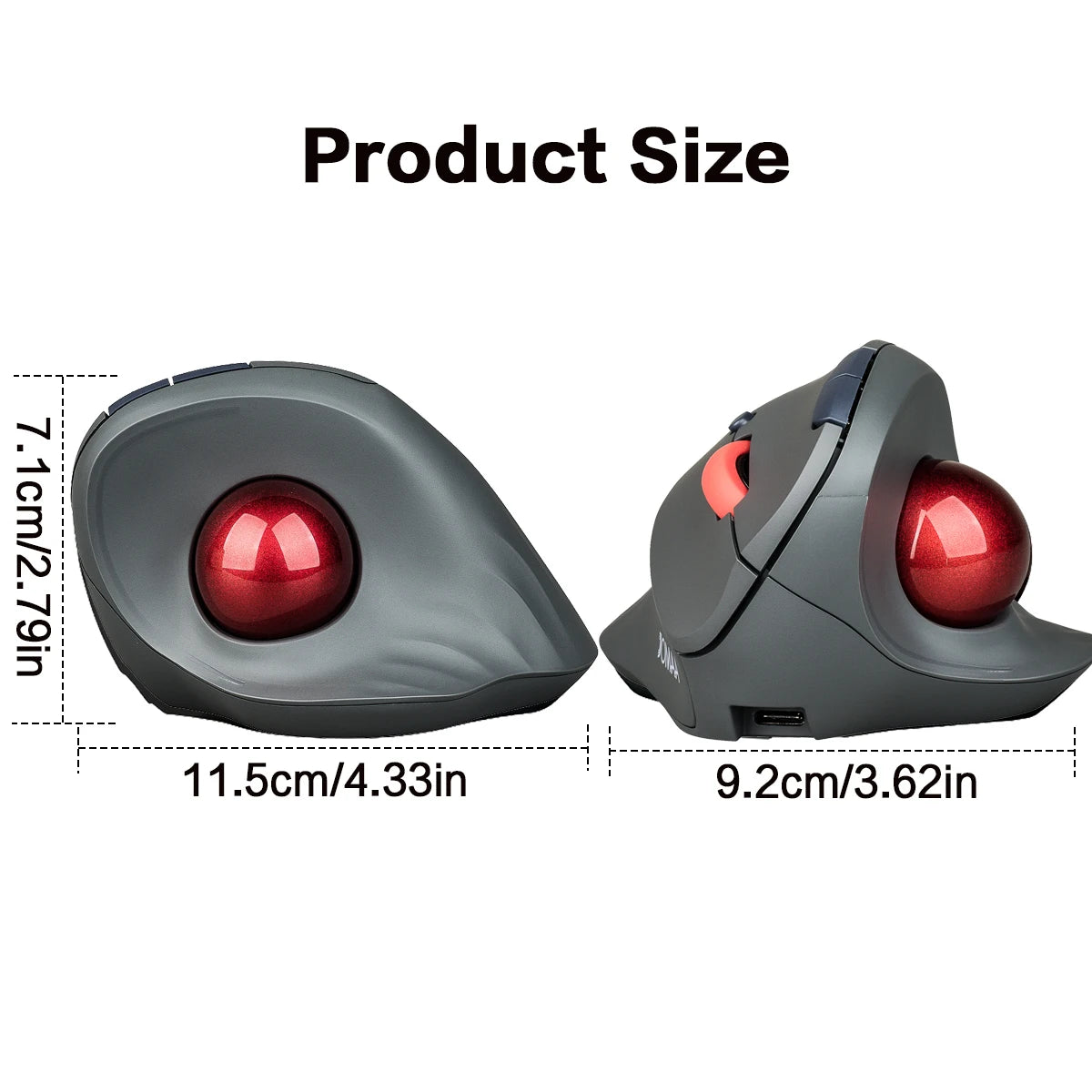 Bezprzewodowa mysz trackball JOMAA, pionowa, ładowalna mysz z kulką, ergonomiczna, cicha mysz gamingowa do komputerów z Windows