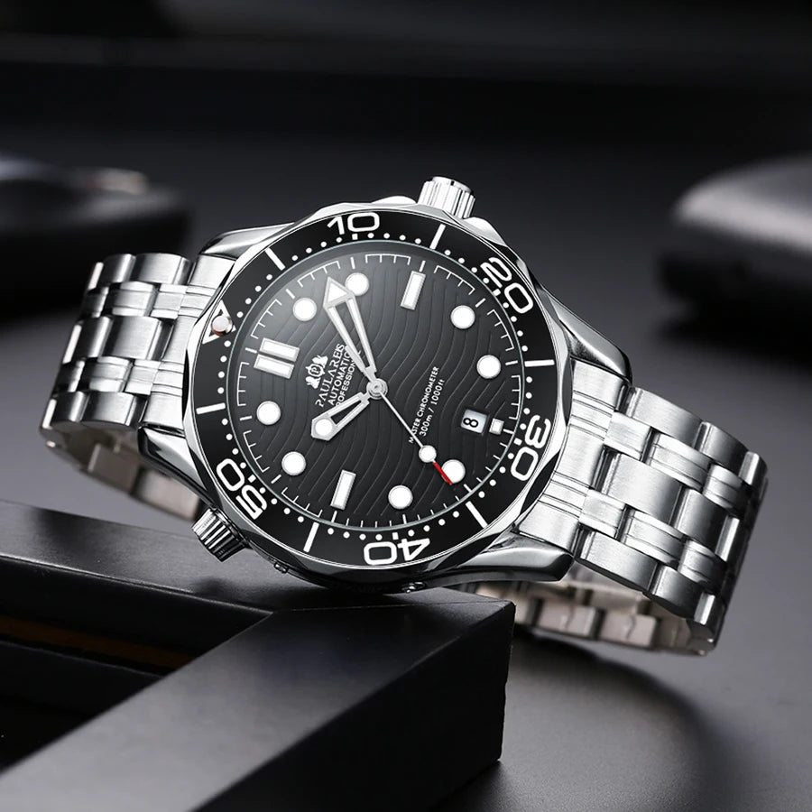 Automatic Mens Watch Mechanical Self Wind Movement Stainless Steel Casual Yellow Gold Silver Blue Master Wave Fashion Watches