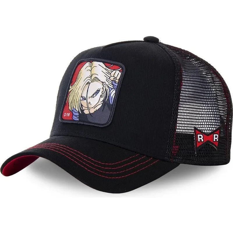 Dragon Ball Buu Goku Cap Ljetna muška kapa s ravnim vrhom i šiljastim obodom, s vezenim uzorkom, hip-hop stil, sunčana vizira, podesiva trucker mrežasta kapa