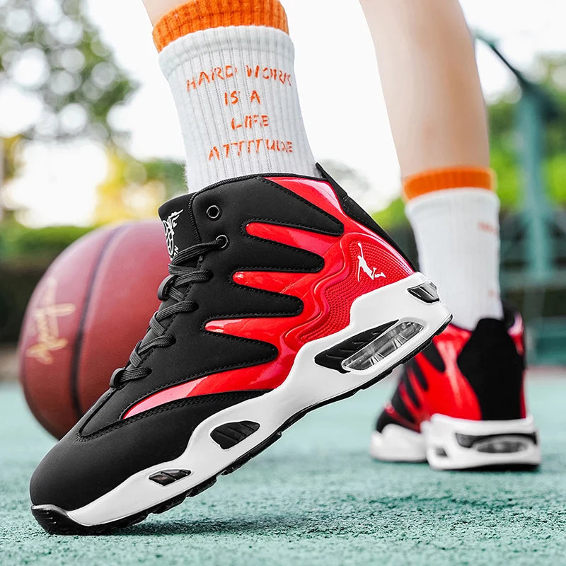 Men's Breathable Lightweight High-Top Basketball Shoes - Non-Slip Rubber Sole, Geometric Pattern Design, Suitable for Running, Training, and Casual Wear - Stylish Sneakers for All Seasons - Perfect Gift for Him, Durable Baske