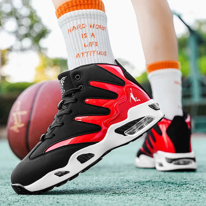 Men's Breathable Lightweight High-Top Basketball Shoes - Non-Slip Rubber Sole, Geometric Pattern Design, Suitable for Running, Training, and Casual Wear - Stylish Sneakers for All Seasons - Perfect Gift for Him, Durable Baske