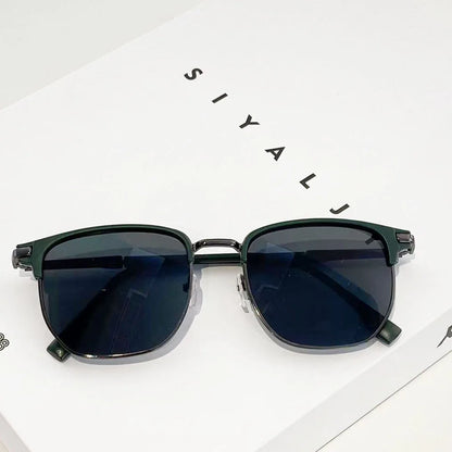 Handsome Half Frame Sunglasses Personalized Retro Rectangular Design Black Gray Eyeglass Lenses UV Resistant Sunglasses