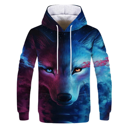 New Fashion Animal 3D Printed Hoodie Men and Women Personalized Design Sweatshirt Snow Double Wolf Harajuku Oversized Hoodie