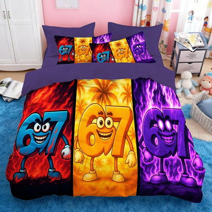 Set copripiumino Cartoon Print Six Seven 67 da 2/3 pezzi, copripiumino e federa per casa, ragazzi e adulti, regalo per ragazzi e ragazze