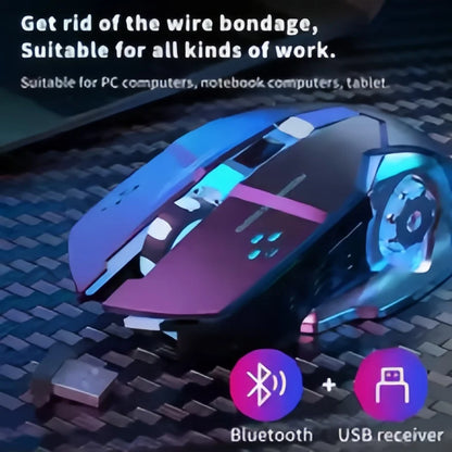 Rato Gaming Sem Fios Recarregável – Bluetooth/USB Silencioso, Retroiluminação RGB, E-Sports para PC