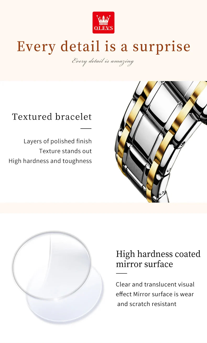 OLEVS 2891 Luxury Brand Fashion Women's Watches Waterproof Luminous Quartz Watch Dual Calendar Stainless Steel Strap Wristwatch