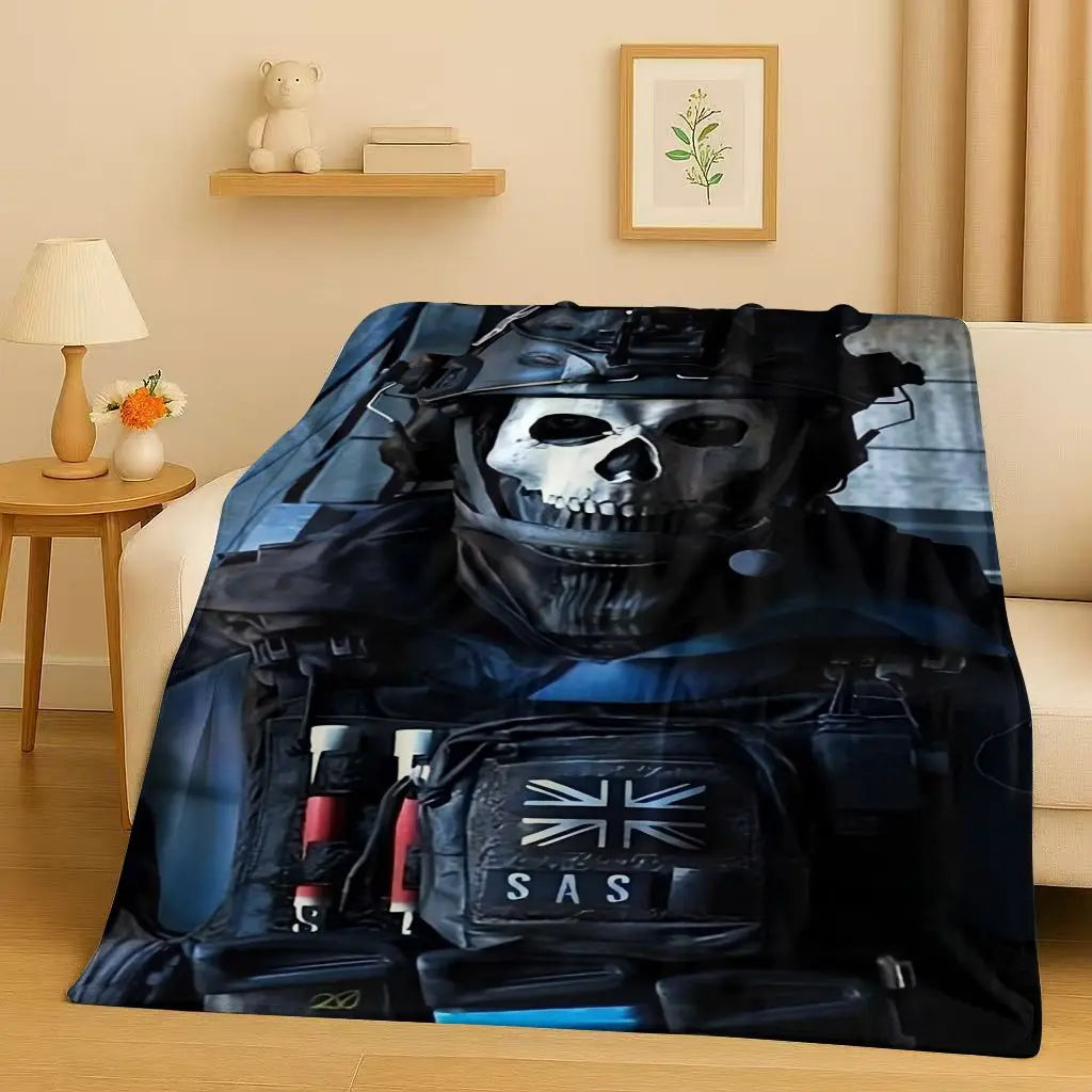 Classic Gun Game Call of Duty COD Ghost Simon Flannel Blanket,Ultra Soft Warm Plush Throw for Home Bedroom Bed Sofa Cover Kid