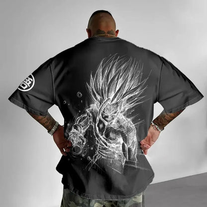 Dragon Ball Animation T-Shirt Men's Summer New Double-Sided Printing Loose Casual Harajuku Trendy Short Sleeve Parent-child Top