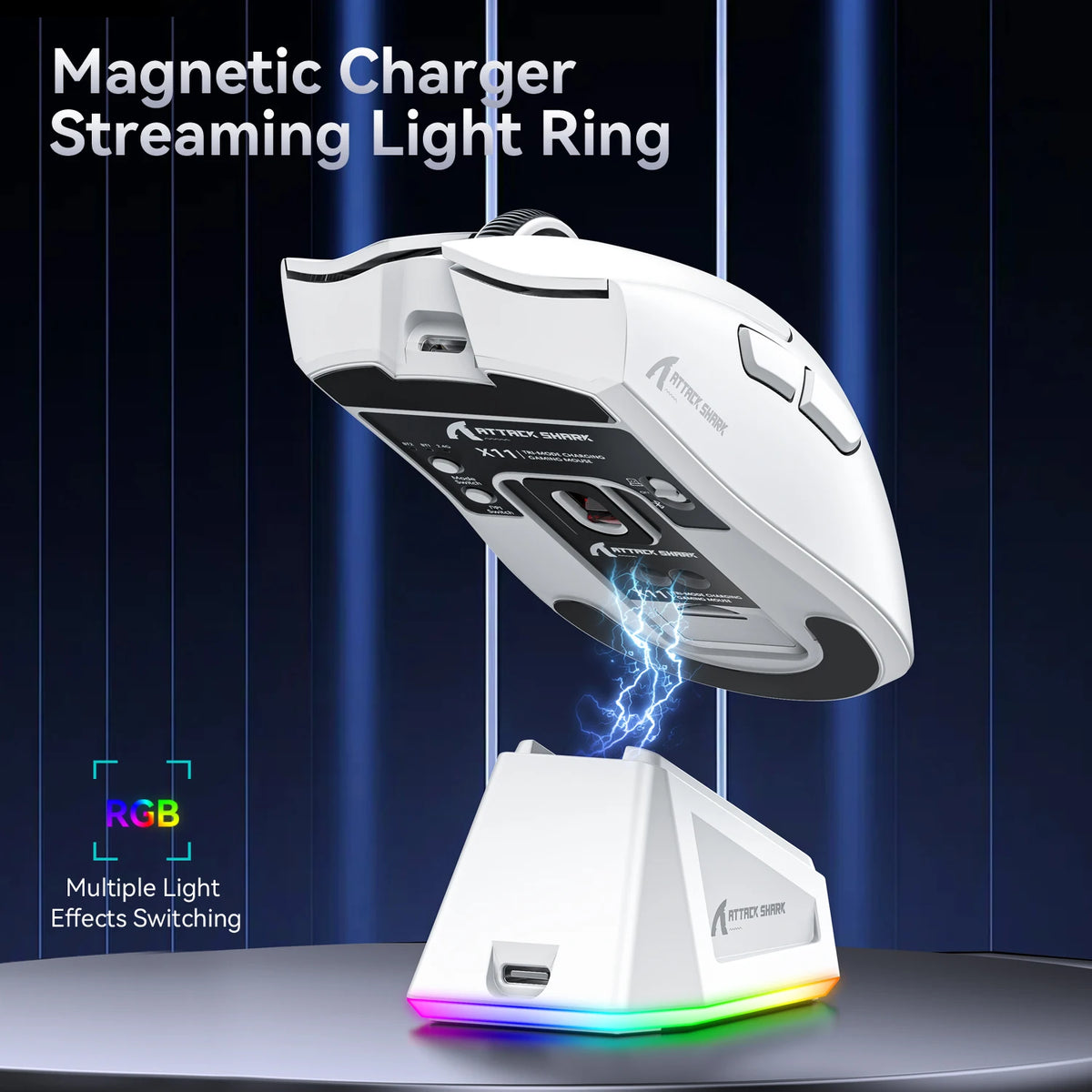 ATTACK SHARK X11 Tri-Mode leichte Gaming-Maus mit PAW3311, 22000DPI, 400IPS, 40G, 59g, magnetischem Schnellladen, RGB-Hintergrundbeleuchtung