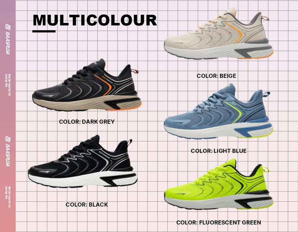 Baasploa Men's Running Shoes Casual Lightweight Mesh Breathable Sneakers Male Outdoor Non-Slip Wear-Resistant Sports Shoes
