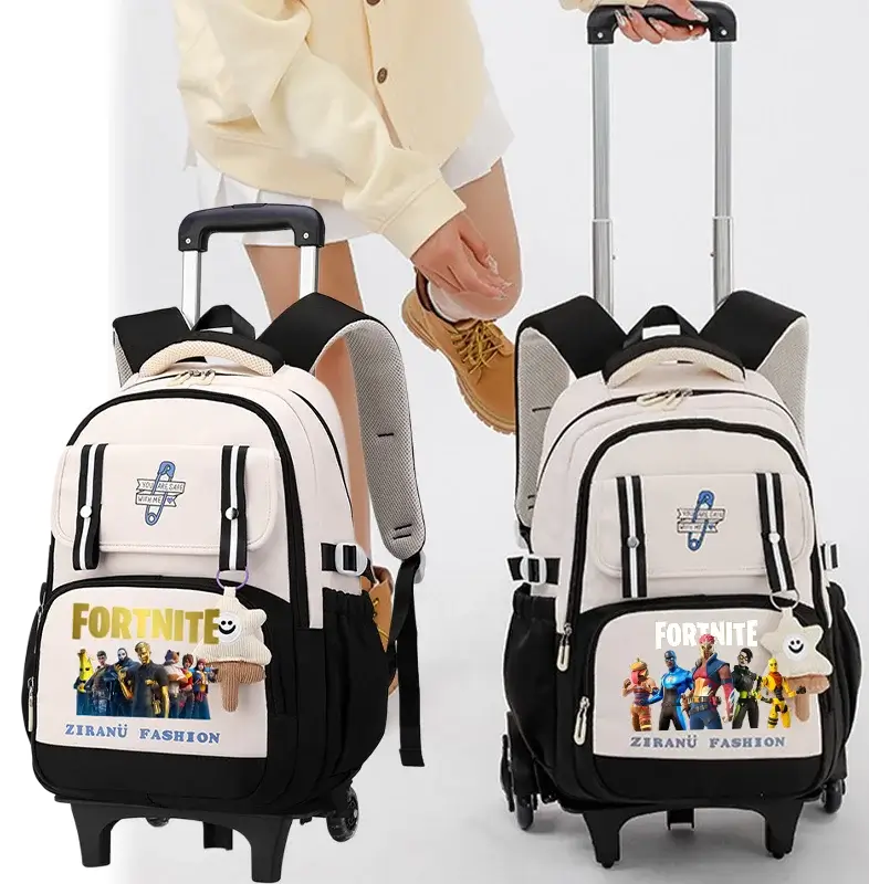 Mochila Escolar com Rodas Fortnite, Grande Capacidade, Impermeável, Leve e Minimalista, para Portátil, Escola e Viagens Casuais