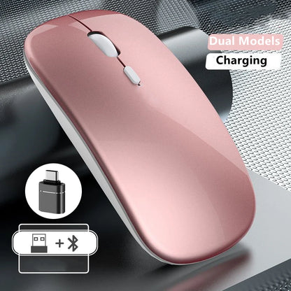 Rato sem fios recarregável de modo duplo, compatível com Bluetooth, 2.4G USB, para computador portátil, iPad, tablet e notebook, rato gaming