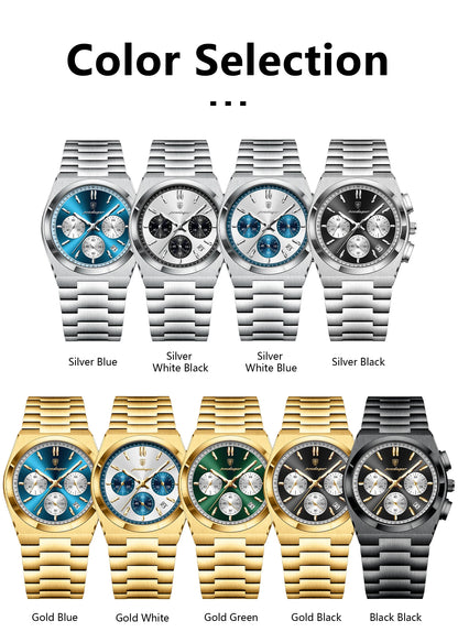 POEDAGAR Fashion Men's Wristwatch Chronograph Date Stainless Steel Quartz Man Clock Waterproof Luminous Business Watches For Men