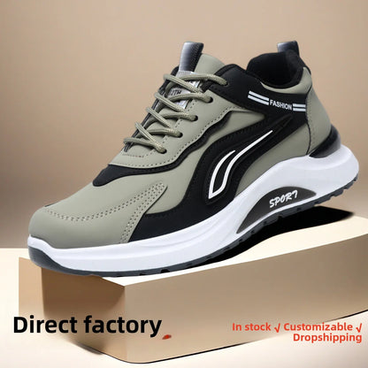 Men's Fashionable Korean Style Lace-Up Casual Running Shoes Comfortable Breathable Thick Bottom Sports Sneakers