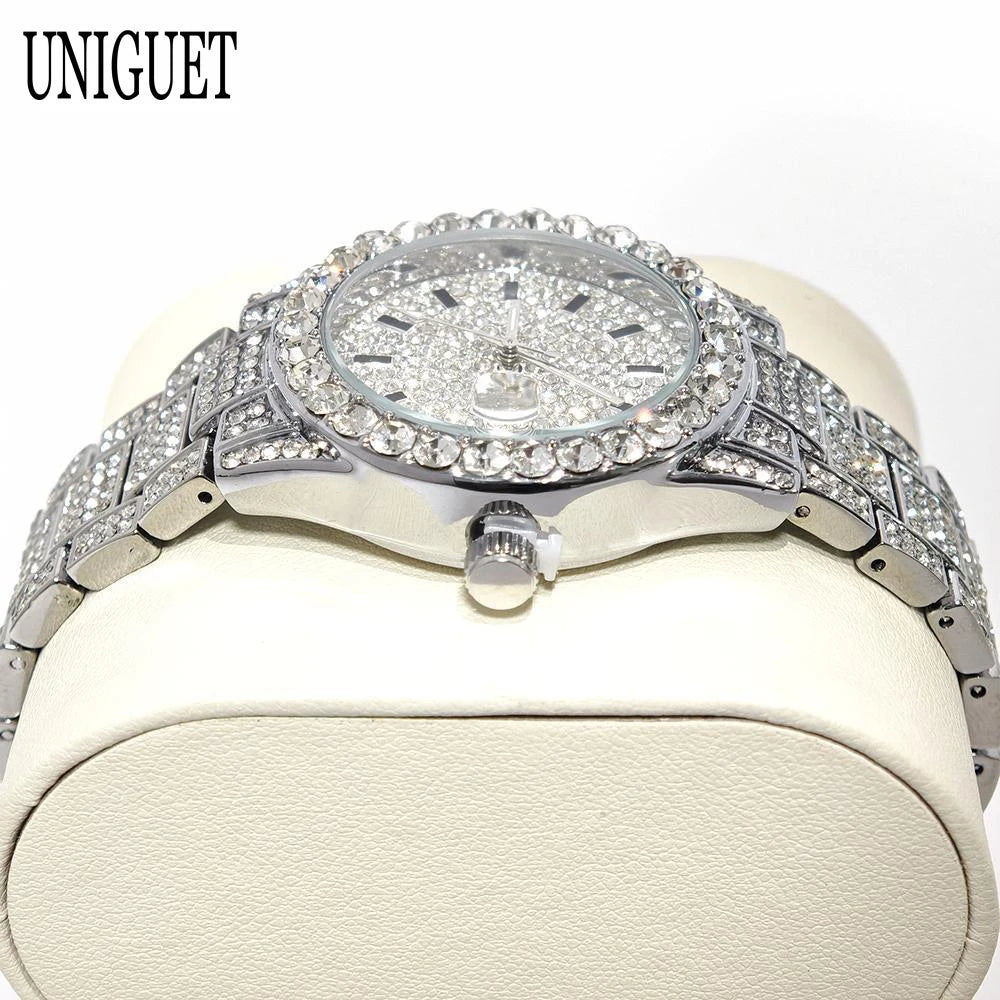 Hot Fashion Luxury Brand UNIGUET Womens Watch Elegant Pink Diamond Small Dial BlingBling Quartz Ladies Mini Iced Wristwatch Gift