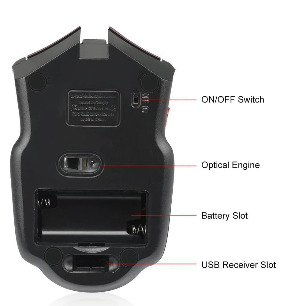 Mini rato sem fios 2.4G com recetor USB, 1600DPI, rato ótico sem fios profissional, scroll direito USB para portátil e PC gamer