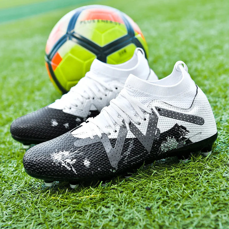 AG/FG Long Studs Soccer Shoes，PU Fabric Mixed Upper，TPU Sole Wear Resistant Anti Slip，Men Women Kids Youth Outdoor Sports