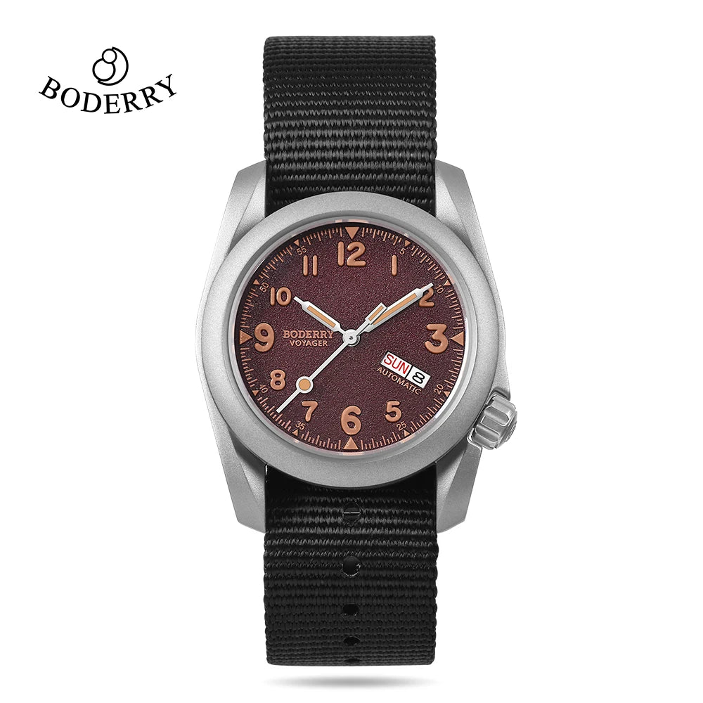 Boderry VOYAGER Field Watches Bronze Case Automatic For Seiko NH35 Watch 100M Waterproof Clock Military Vintage Wristwatch Mens