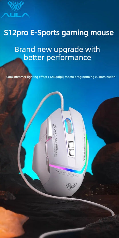 Promoção Especial Rato Gaming com Fio AULA S12 Pro 12800 DPI, Retroiluminação RGB, 8 Botões Programáveis, Ergonómico, para PC e Portátil