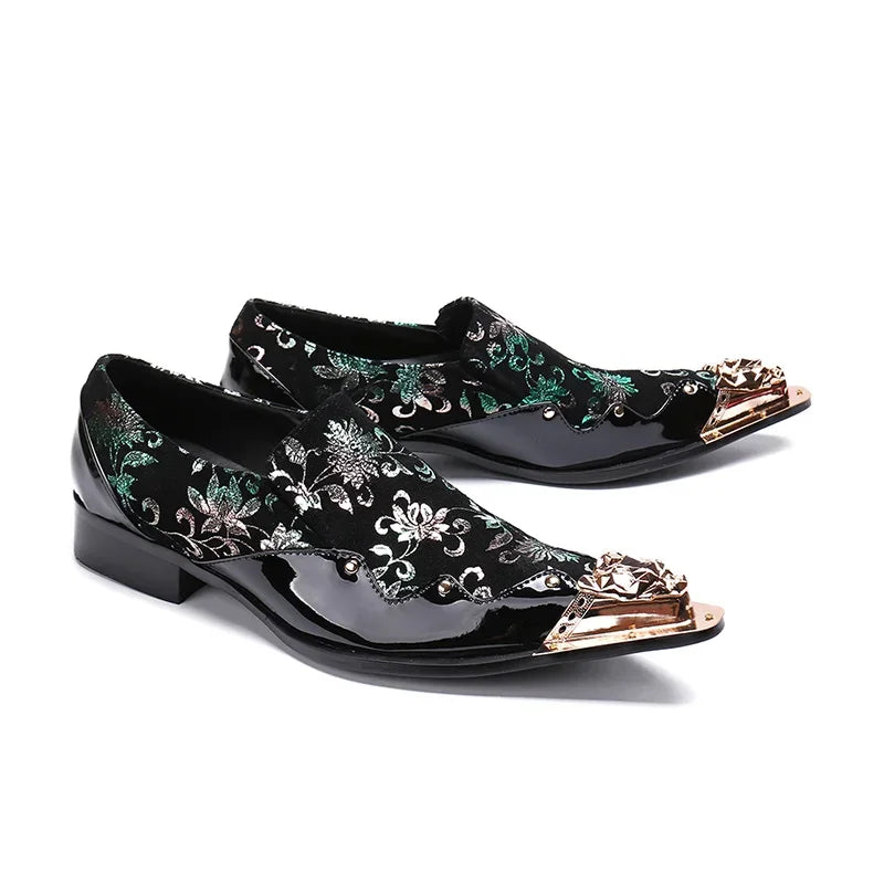 Men Luxury White Gold Metal Toe Oxford Elegant Loafers Slip On Dress Shoes Formal Wedding Party PU Leather Shoes Size 38-46