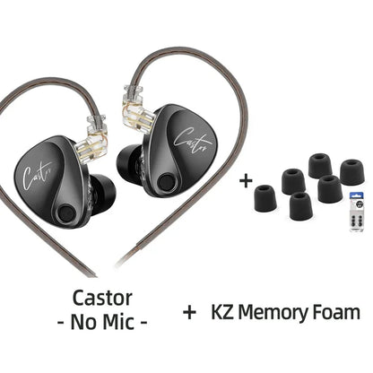 KZ Castor Wired Earbuds HiFi Bass Earphones with Dual Dynamic Drivers, Tunable Balanced Armature In-Ear Headphones, High Resolution Audio Earbuds