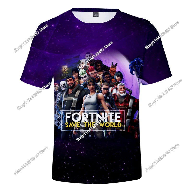 T-shirt de manga curta Fortnites com impressão 3D, estampado cartoon de jogo Battle Royale, roupa para adultos e crianças, T-shirt infantil estilo Harajuku