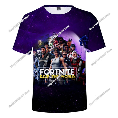 T-shirt de manga curta Fortnites com impressão 3D, estampado cartoon de jogo Battle Royale, roupa para adultos e crianças, T-shirt infantil estilo Harajuku