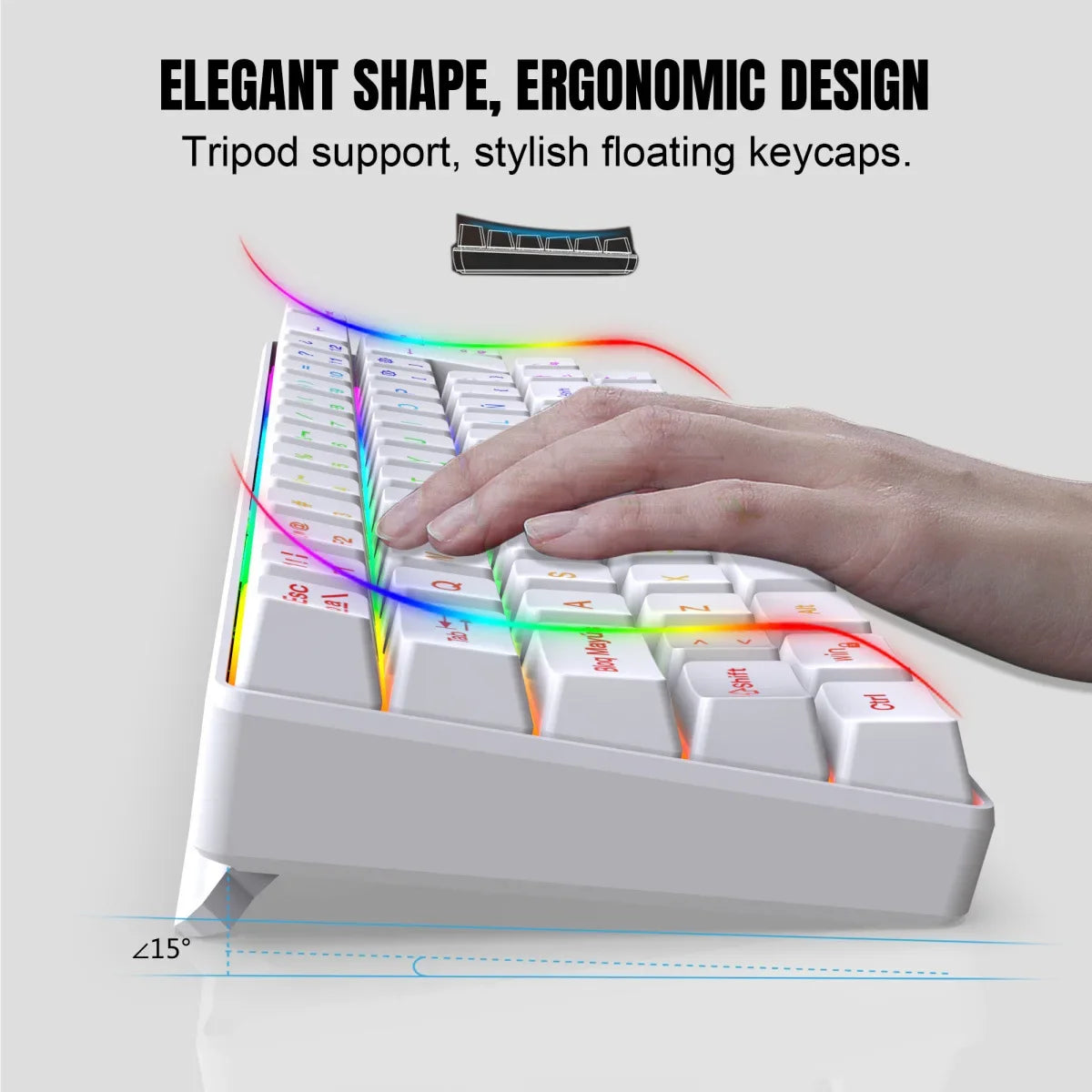 RGB backlit keyboard Russian 69 keys white membrane gaming wired ergonomic Keyboards for compact mini for pc laptop color black